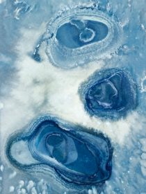 Rock #55 - a very dilute solution was used to coat the paper, the rocks were placed, and then more concentrated solution was added around two of the rocks