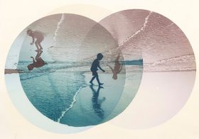 Figure 13: Image Transfer over Cyanotype: Cyanotype and image transfers applied overlapping onto paper.